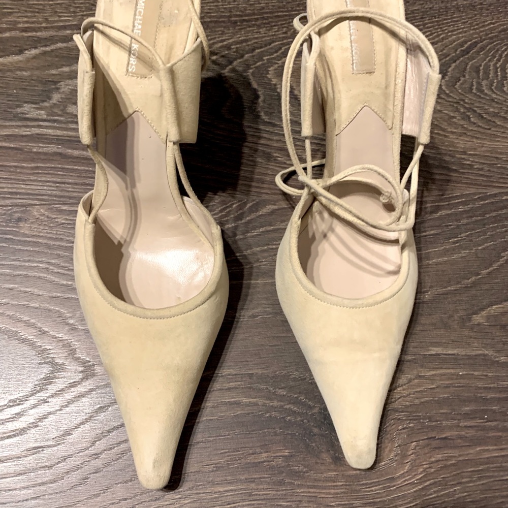Michael Kors Beige Suede Ankle Wrap Heel